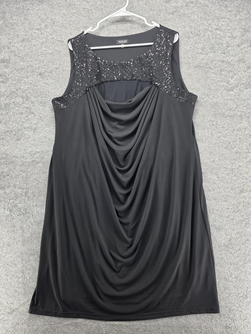 Spense Woman Dress Womens 20W Black Cowl Neck Sequin Shift Sleeveless Lined